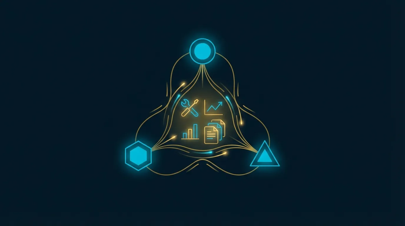 多個 AI 代理節點互相連接協作的網絡示意圖