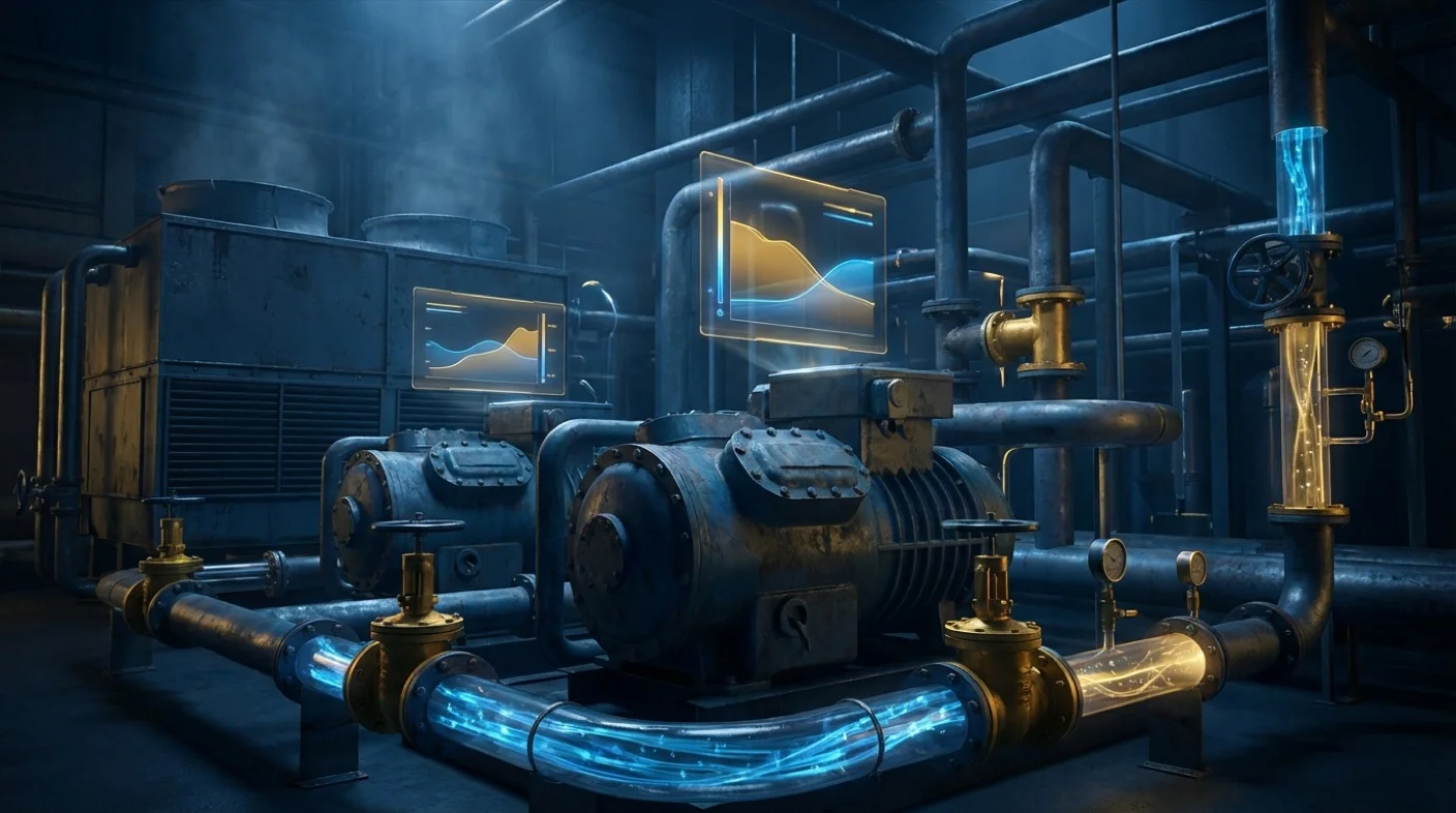 冷凍空調 AI 智慧控制的抽象視覺化呈現