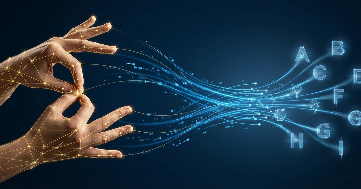 手部骨架追蹤特徵點經由資料流轉化為手語字母辨識的視覺化流程