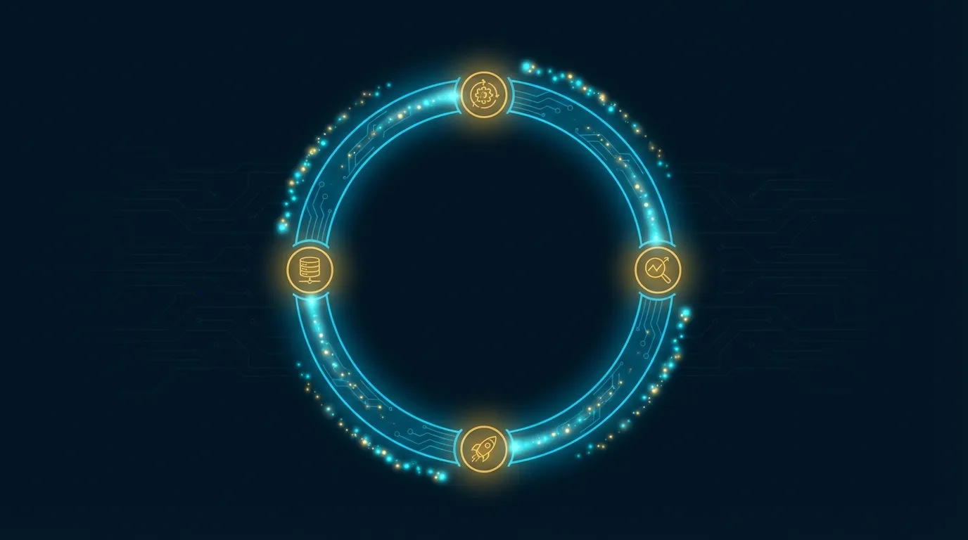 ML 生命週期的循環流程圖，從資料到模型到部署的持續迭代