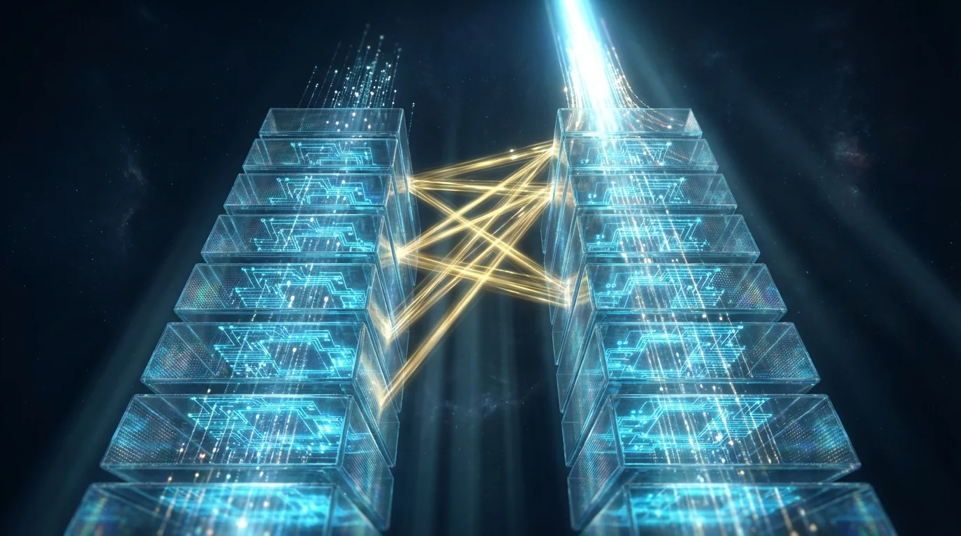 Transformer 架構示意圖，展示編碼器-解碼器堆疊結構、多頭注意力與前饋網路